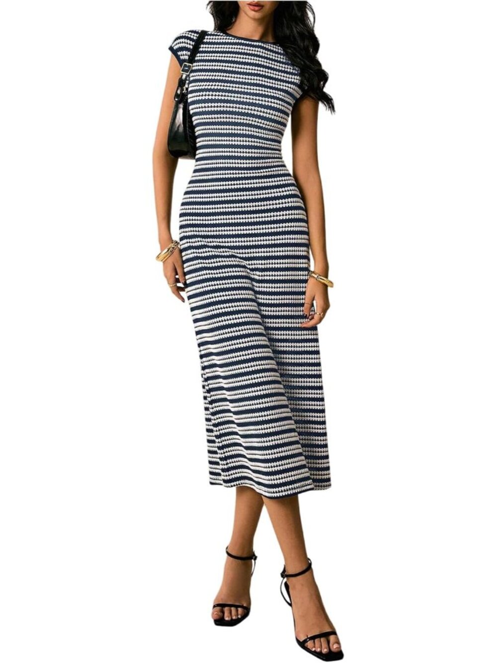 Women's Striped Knit Midi Dress - Casual Summer Bodycon